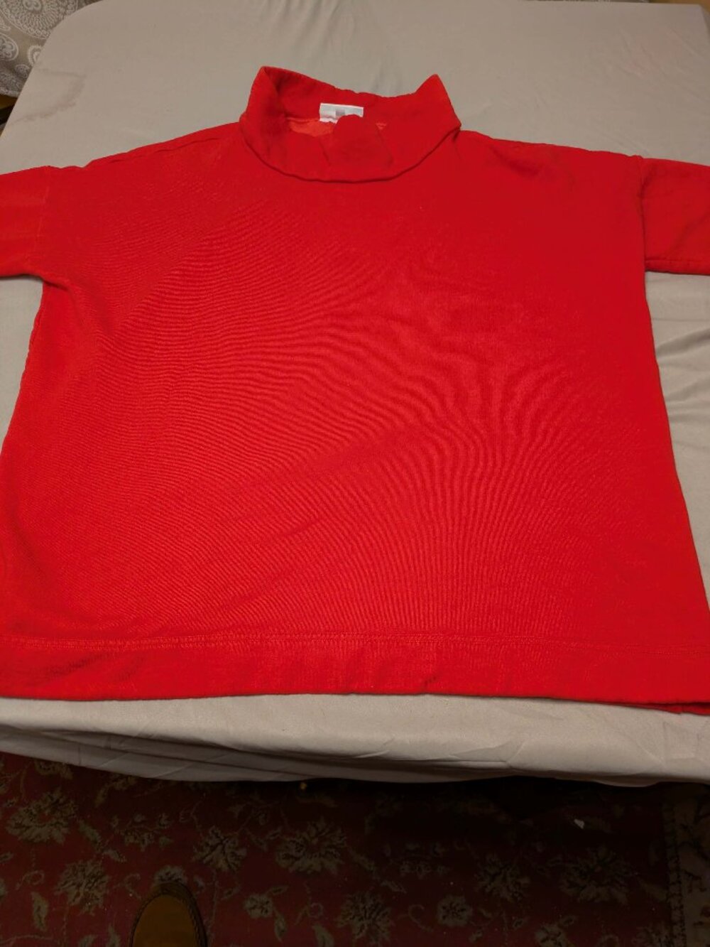 Bryn Walker Oversized Heavy Top Orange Red Mock Neck Cropped Sleeve Small | Boxy